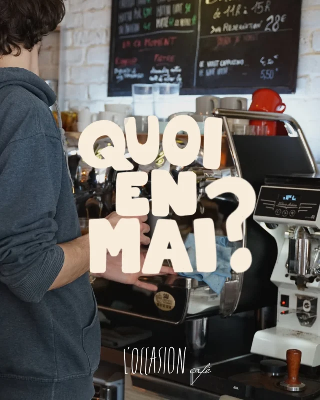 Il se passe quoi en mai à l’Occasion Café ? 👀 ⬇️

🍷 Chaque jeudi, vendredi et samedi soirs : La Petite Occasion 🍷

➡️ Une carte de vins et de restauration pour se retrouver entre amis et profiter d’un verre de vin sans prise de tête 💕

📆 Samedi 3 mai 🧩 L’Apéro jeux de société avec L’odysée des Jeux et La @petiteoccasion.reims 🍷

📆 Jeudi 8, 22 et 29 mai 🍷 Quiz de culture générale à la @petiteoccasion.reims 
Venez vous défier entre équipes autour de différentes thématiques de culture générale, tentez de remporter une bouteille de vin à déguster sur place 🎉  

📆 Vendredi 9 mai 🎶 Le Blind Test de la petite occasion 🍷

📆 Samedi 10 mai ☕️ Initiation au latte art ! Venez découvrir les bases pour faire de jolis dessins sur votre café et déguster votre propre cappuccino 😉

📆 Samedi 10 mai ⭐️ Le Bingo de la @petiteoccasion.reims 🍷
Pour chaque conso, une grille de bingo offerte ! 🎉 

📆 Mardi 13 mai 📚 Conférence sur le manga Naruto avec @edouard_kamykowska 

📆 Jeudi 15 mai 🍷 Atelier d’initiation à l’oenologie à la @petiteoccasion.reims avec @petitvelours.vin 

📆 Samedi 17 mai 🎨 Peinture sur céramique avec @latelier_du_potier 

📆 Mardi 20 mai 🎨 Initiation à l’aquarelle avec @conter.les.etoiles 

➡️ On reste disponible pour n’importe quelle question sur les inscriptions par message privé ☺️
Passez un bon mois de mai, on espère vous voir vite ! 🌸